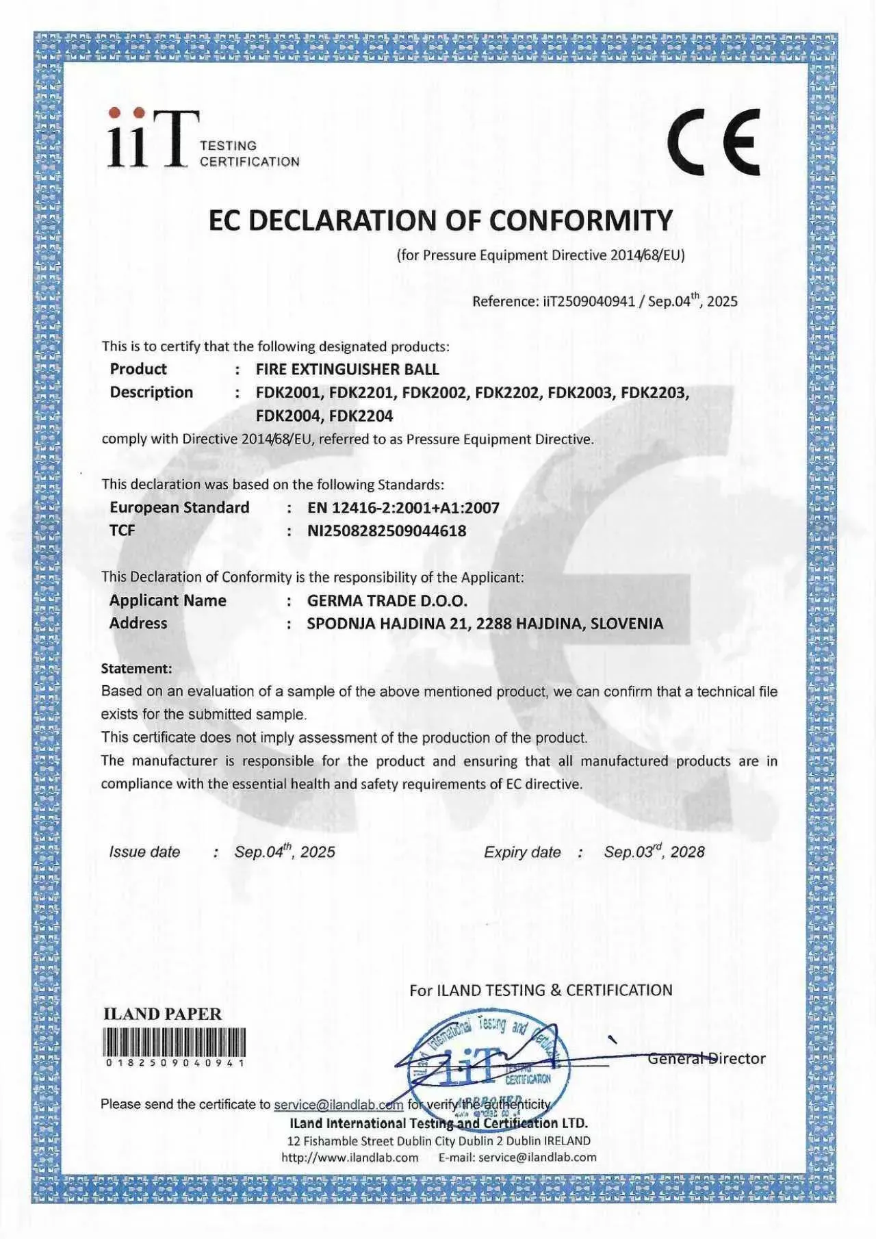 EC Declaration - Ball 