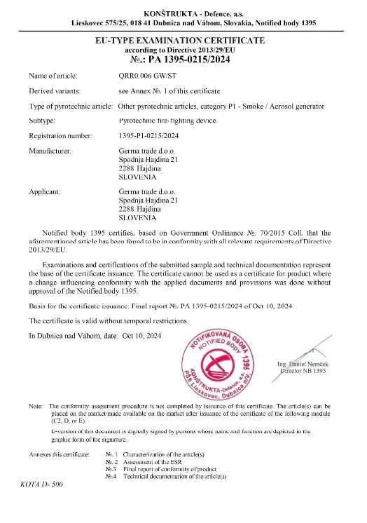 EU Certificate thumbnail - Aerosol